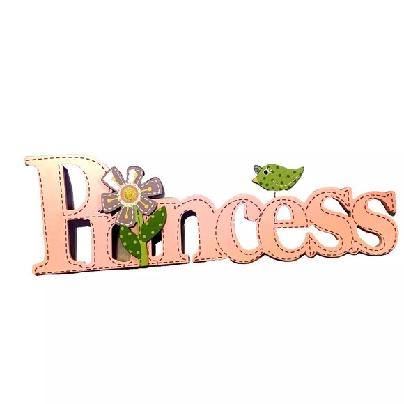 PRINCESS - Pink Sign Word Art Wooden Wall Hanging Room Decor - Picture 1 of 10